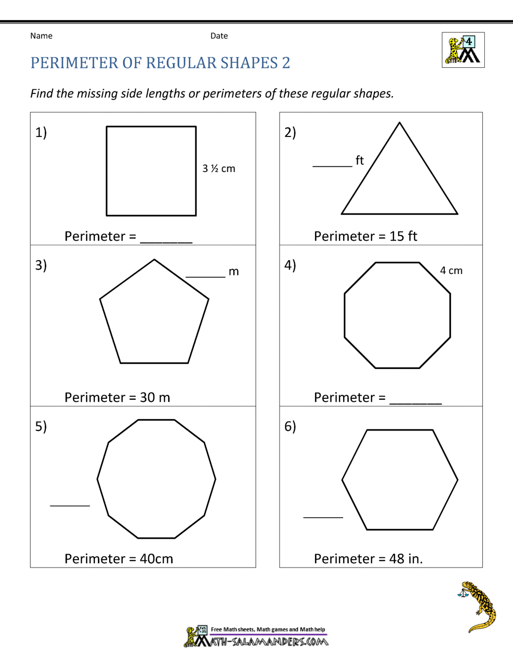Perimeter of Different Shapes Worksheet In Area Of Regular Polygons Worksheet