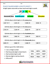 Dichotomize between place value and digit value worksheets distance between 2 place