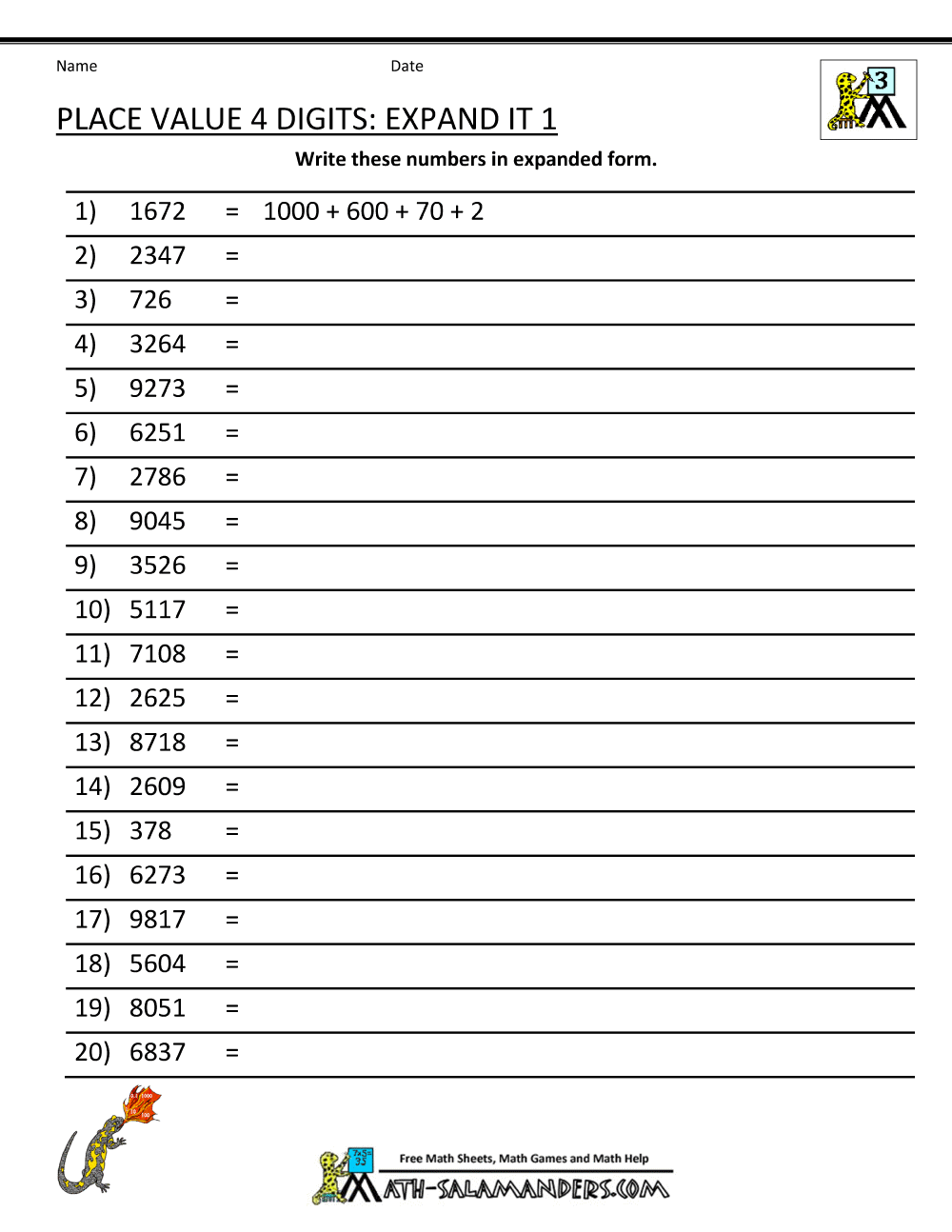 Free Printable Place Value Worksheets Grade 4