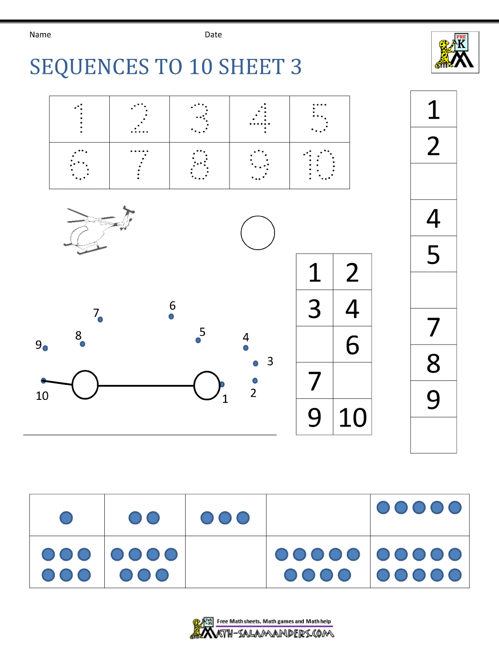 Preschool Number Worksheets Sequencing to 10
