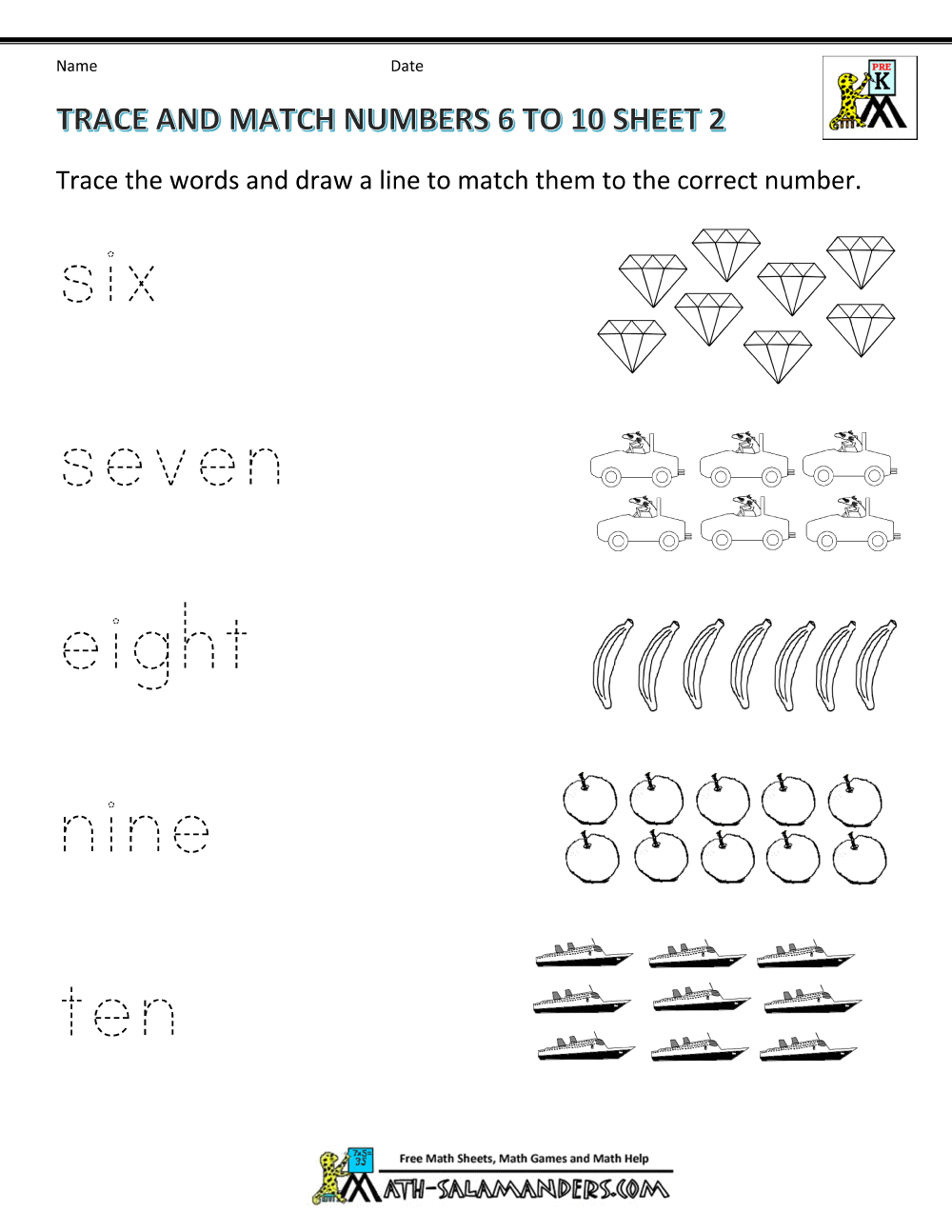 Worksheets matching numbers 1 10 Counting Numbers