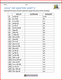 printable algebra worksheet solve the equation 2