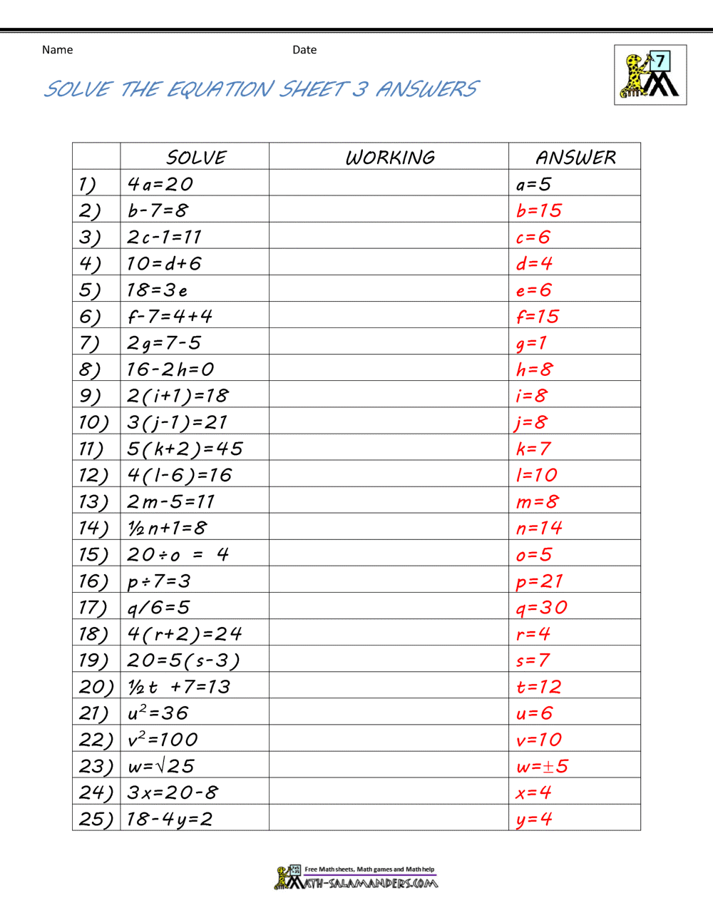 Basic Algebra Worksheets In Linear Equations Worksheet Pdf
