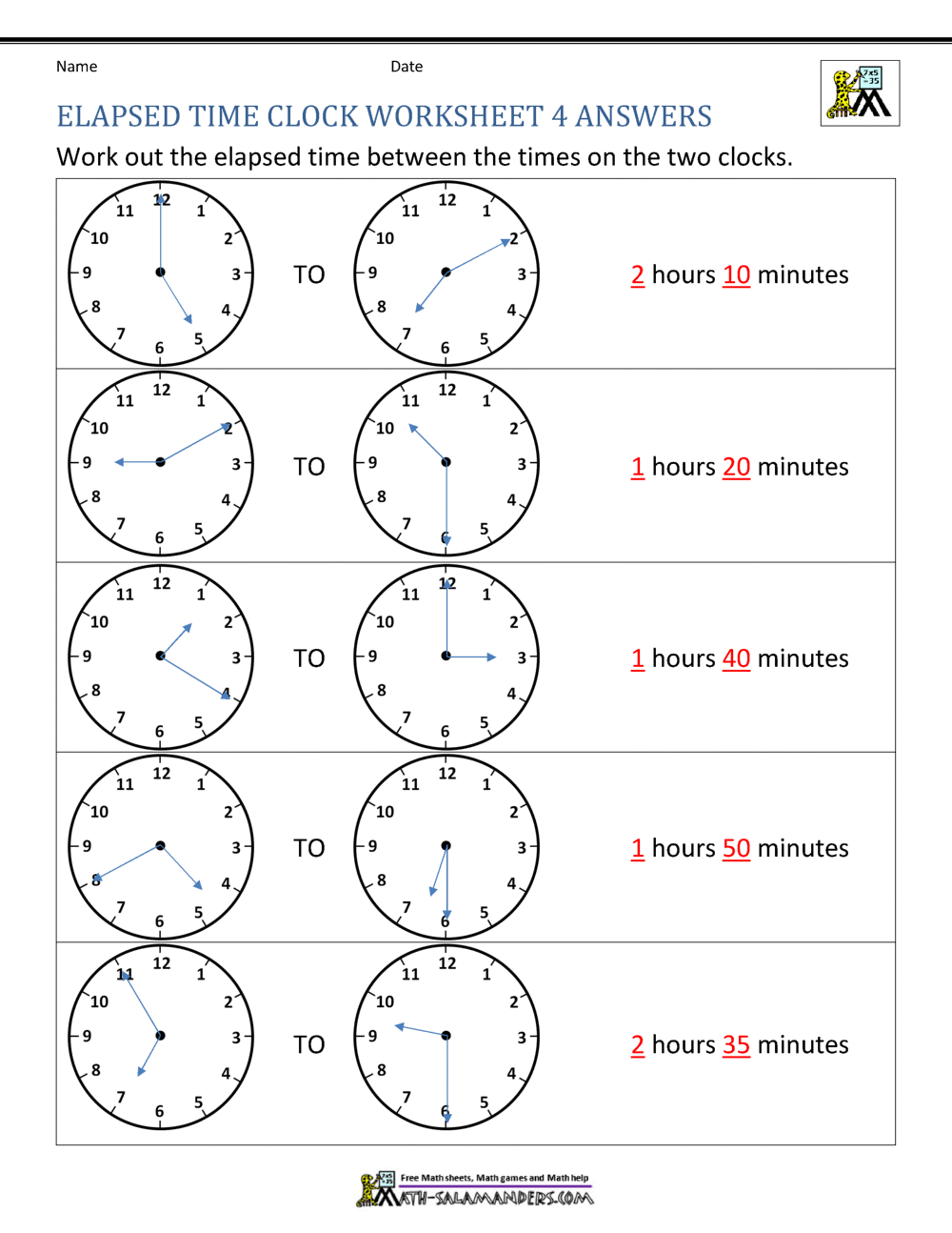 Free Printable Elapsed Time Worksheets 5th Grade