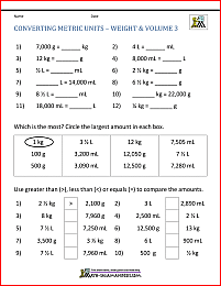 printable conversion worksheets converting metric units weight volume 3