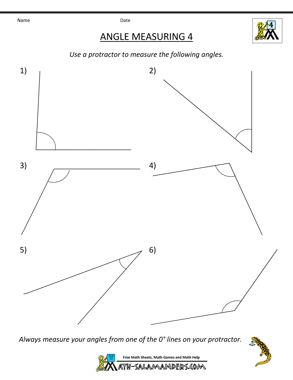 25th Grade Geometry In Measuring Angles Worksheet Pdf