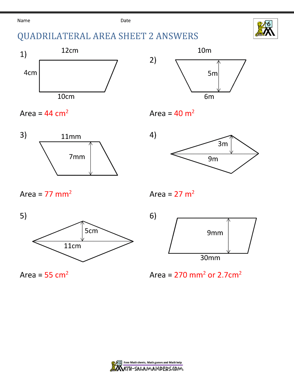 Area of Quadrilateral Worksheets With Regard To Area Of Rhombus Worksheet