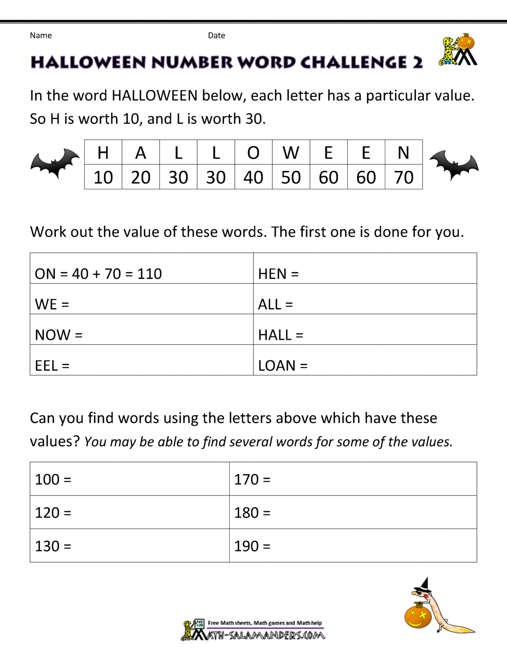 Free Halloween Math Worksheets With Get The Message Math Worksheet