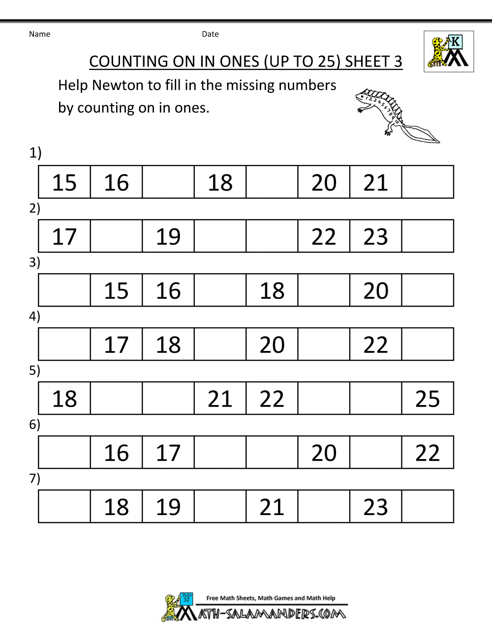 kindergarten counting worksheets sequencing to 25