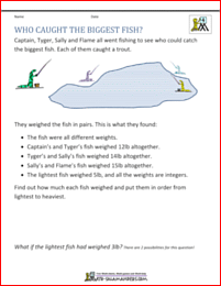 printable math word problems who caught the biggest fish