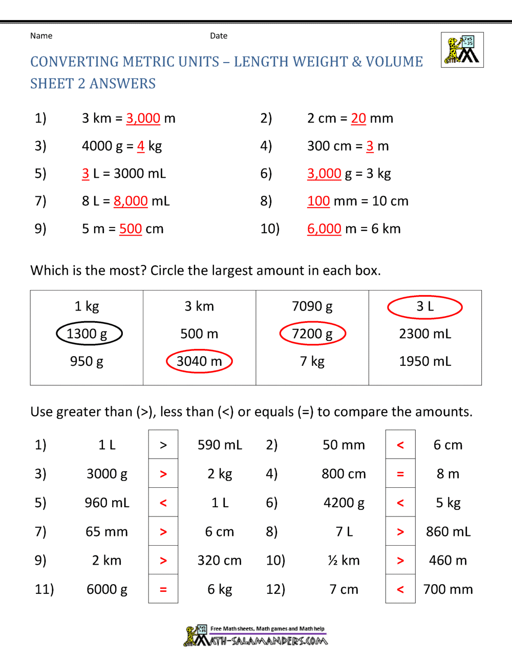 Metric Conversion Worksheet Throughout Metrics And Measurement Worksheet Answers