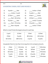 printable measurement worksheets converting yards feet inches 3