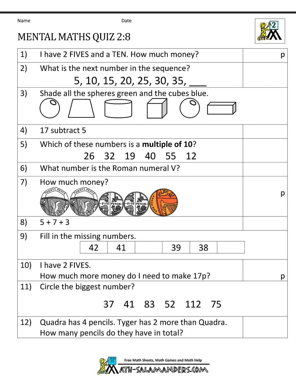 maths homework sheets pdf