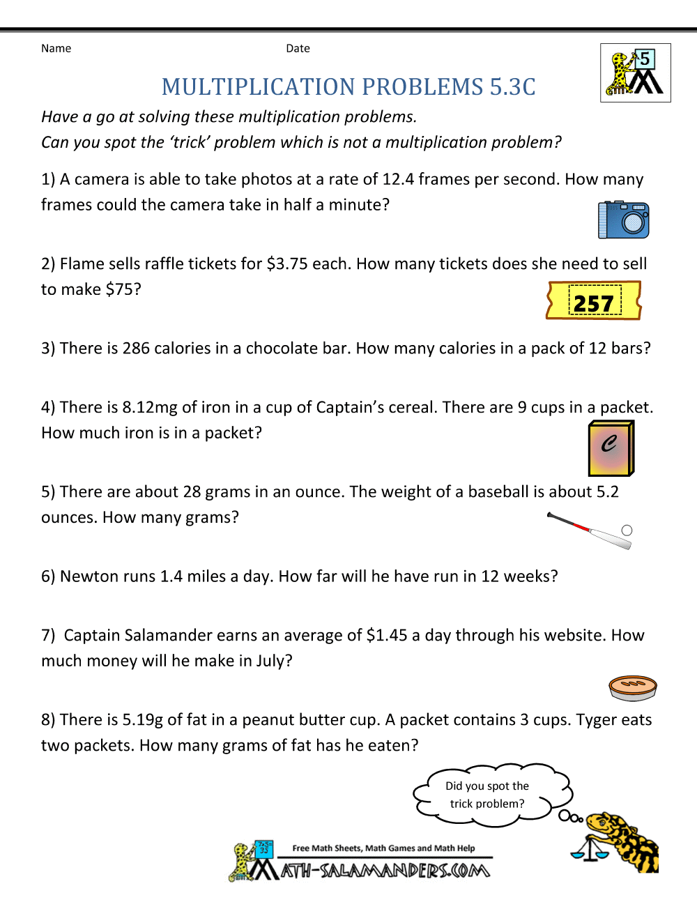 Multiplication Word Problems Year 5 Worksheet