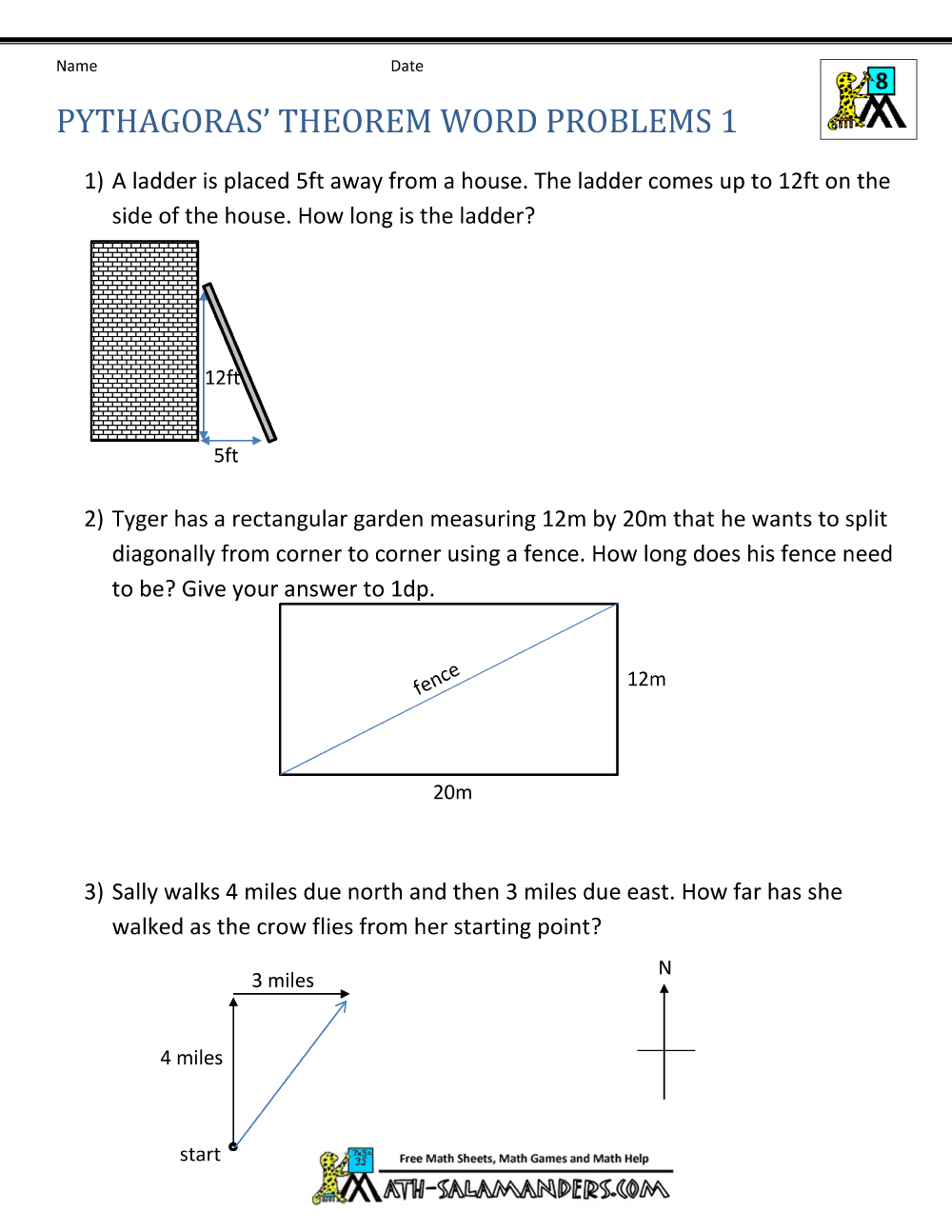 Pythagoras Theorem Questions In Pythagorean Theorem Practice Worksheet