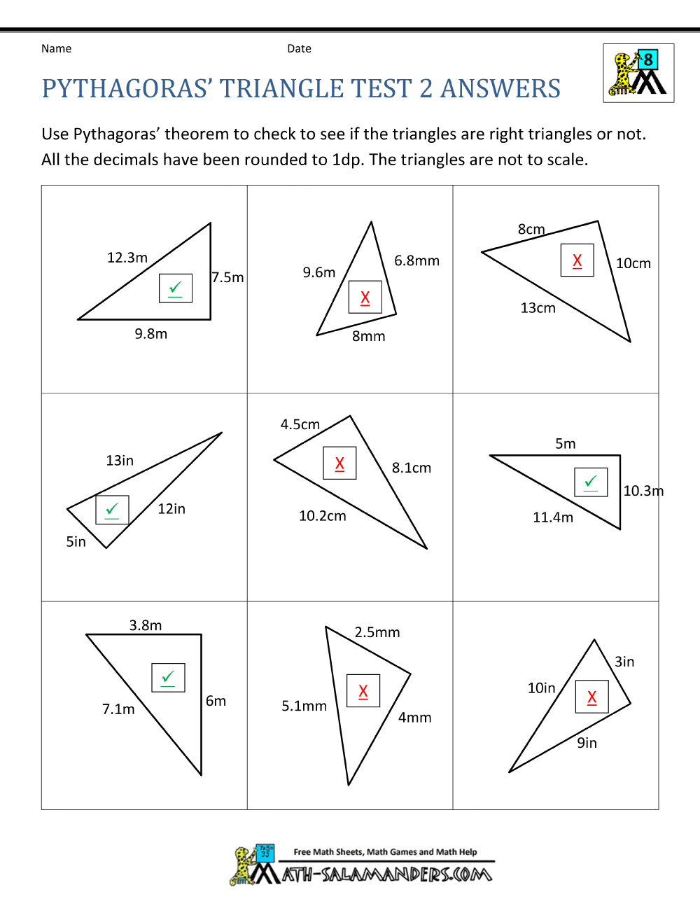 Pythagoras Theorem Questions For Right Triangle Trigonometry Worksheet Answers
