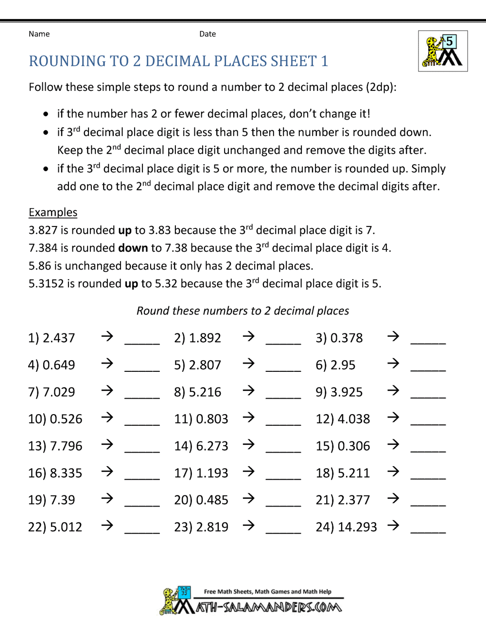rounding decimal places - rounding numbers to 2dp