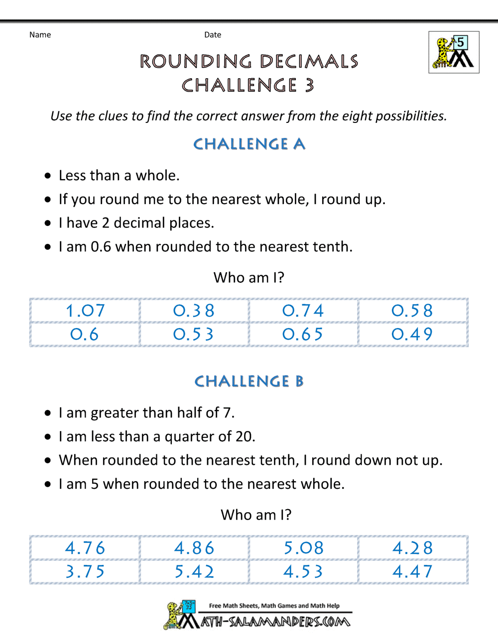 Rounding Decimals Worksheet Challenges With Regard To Rounding Decimals Worksheet 5th Grade