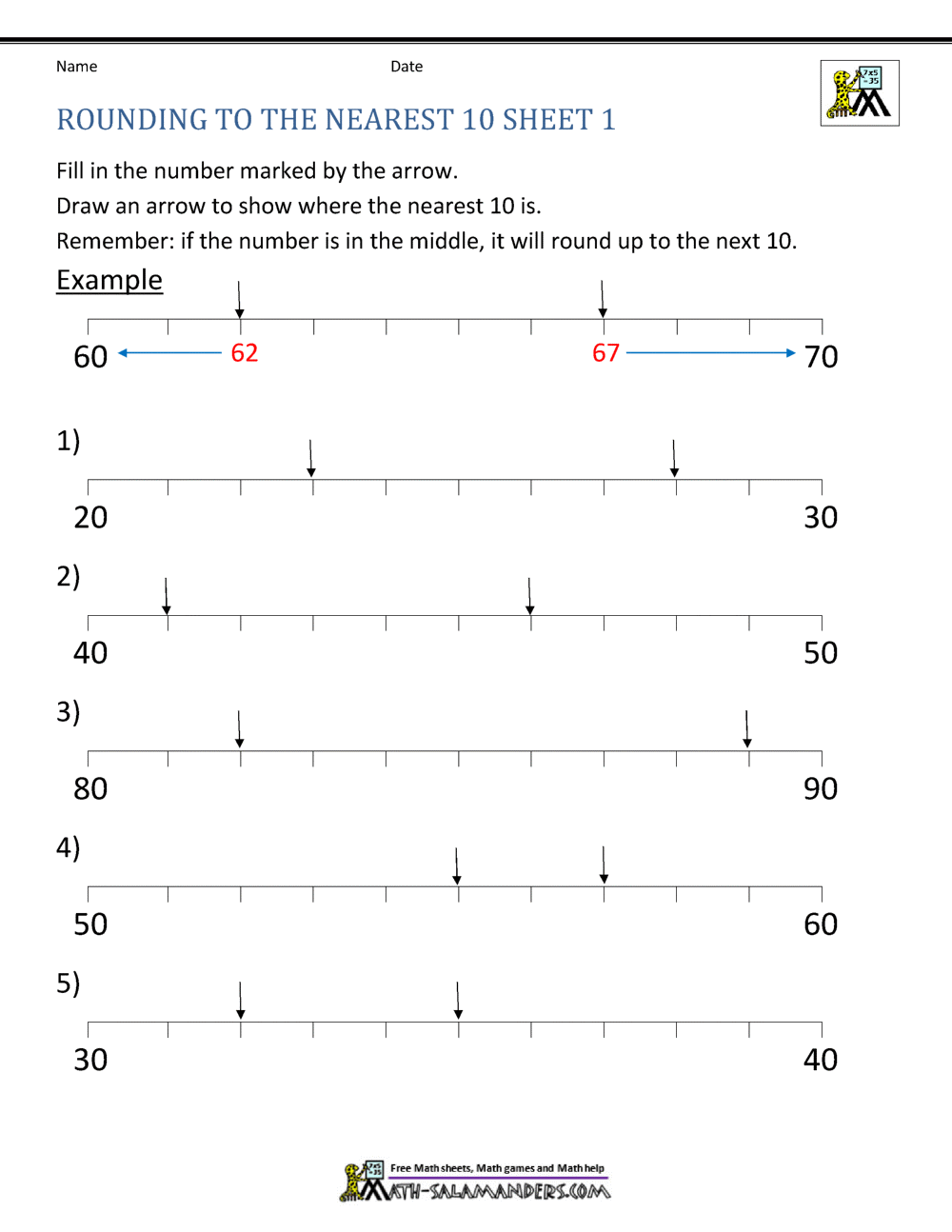 Rounding Worksheets to the nearest 10