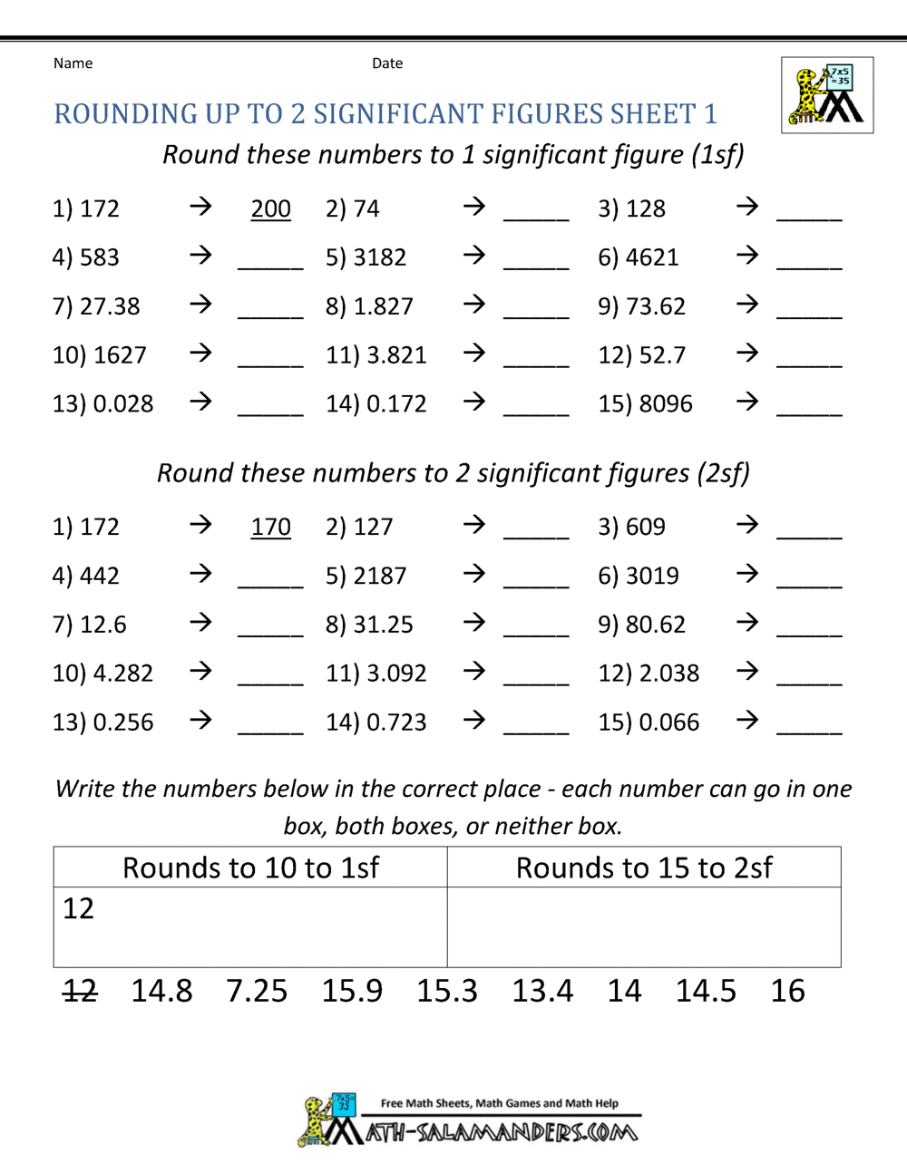 Rounding Significant Figures With Significant Figures Practice Worksheet