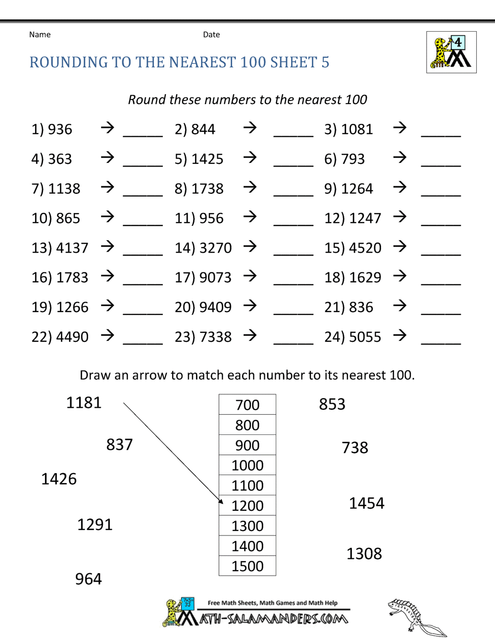 rounding to the nearest 100 worksheets