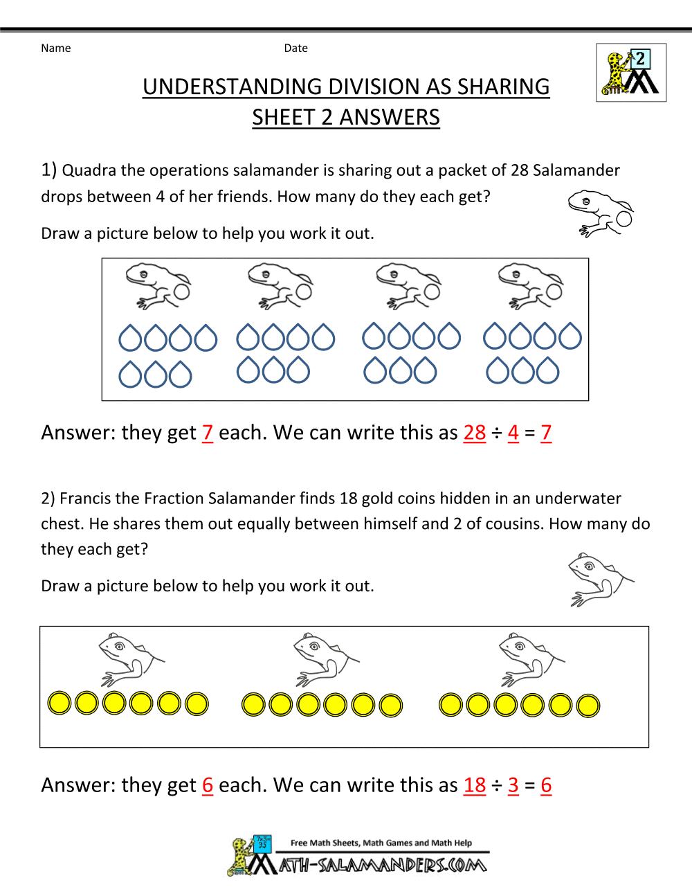 second grade math worksheets understanding division sharing 2ans