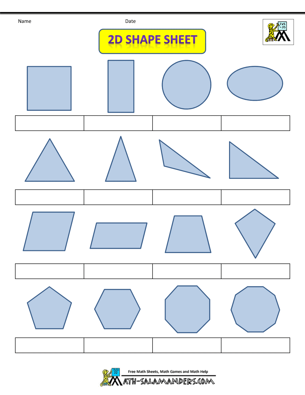 Printable Shapes 11D and 11D Throughout 2 Dimensional Shapes Worksheet