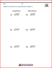 short division vs long division sheet 1