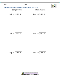 short division vs long division sheet 2