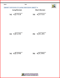 short division vs long division sheet 4