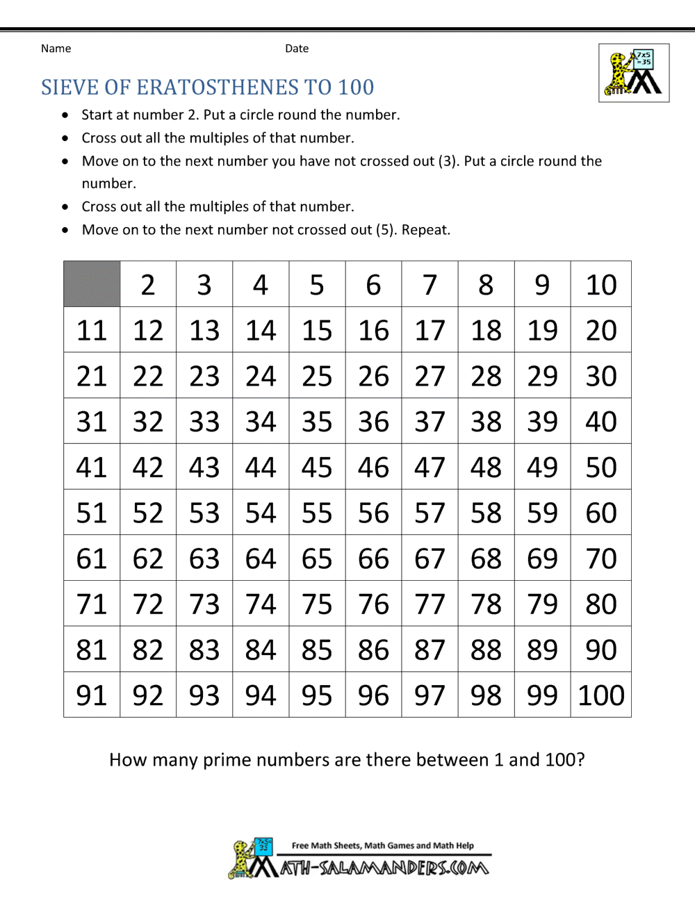 Prime And Composite Numbers Chart 1 200