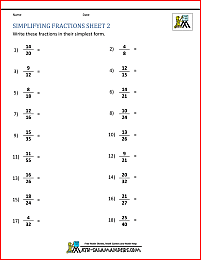 simplifying fractions worksheet image