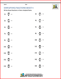 simplifying fractions worksheet