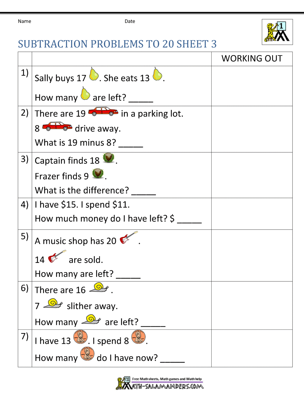 1st Grade Word Problems For Subtraction slidesharedocs
