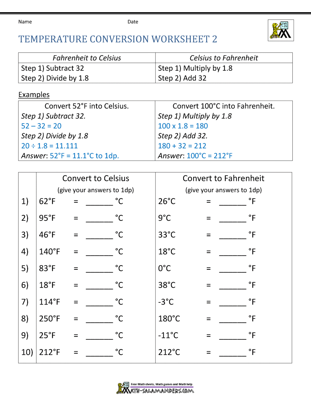 Temperature Conversion Worksheet Regarding Temperature Conversion Worksheet Answers