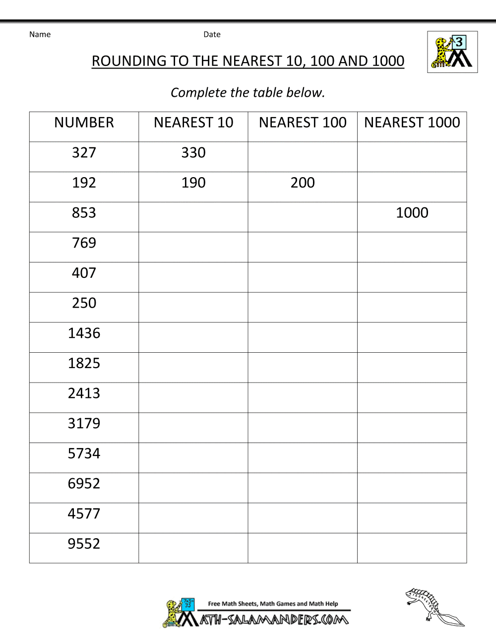 Math Worksheets Grade 3 Rounding Numbers