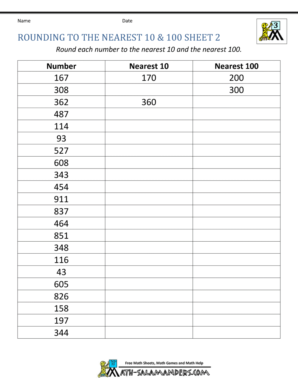 Rounding to the nearest 100 Worksheets
