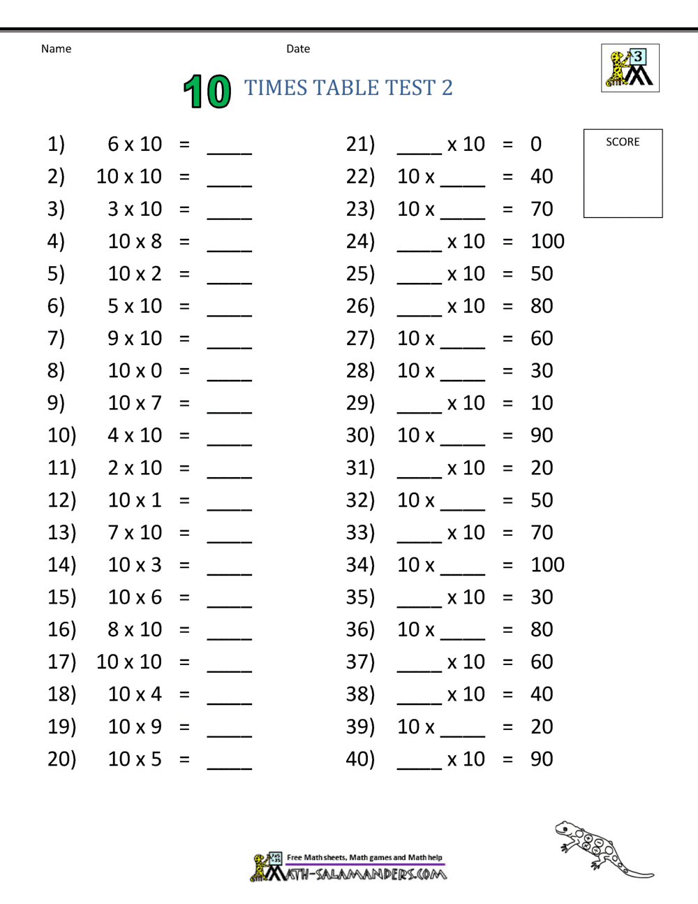 Practice Times Tables Worksheets 10 Times Table