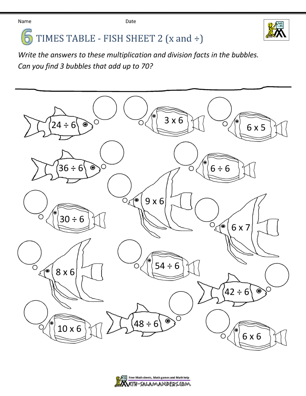 6 Times Tables Worksheets