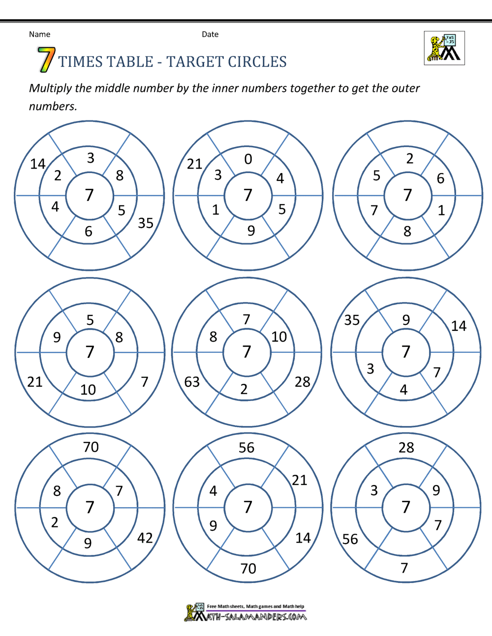 Times Table Worksheets Year 7