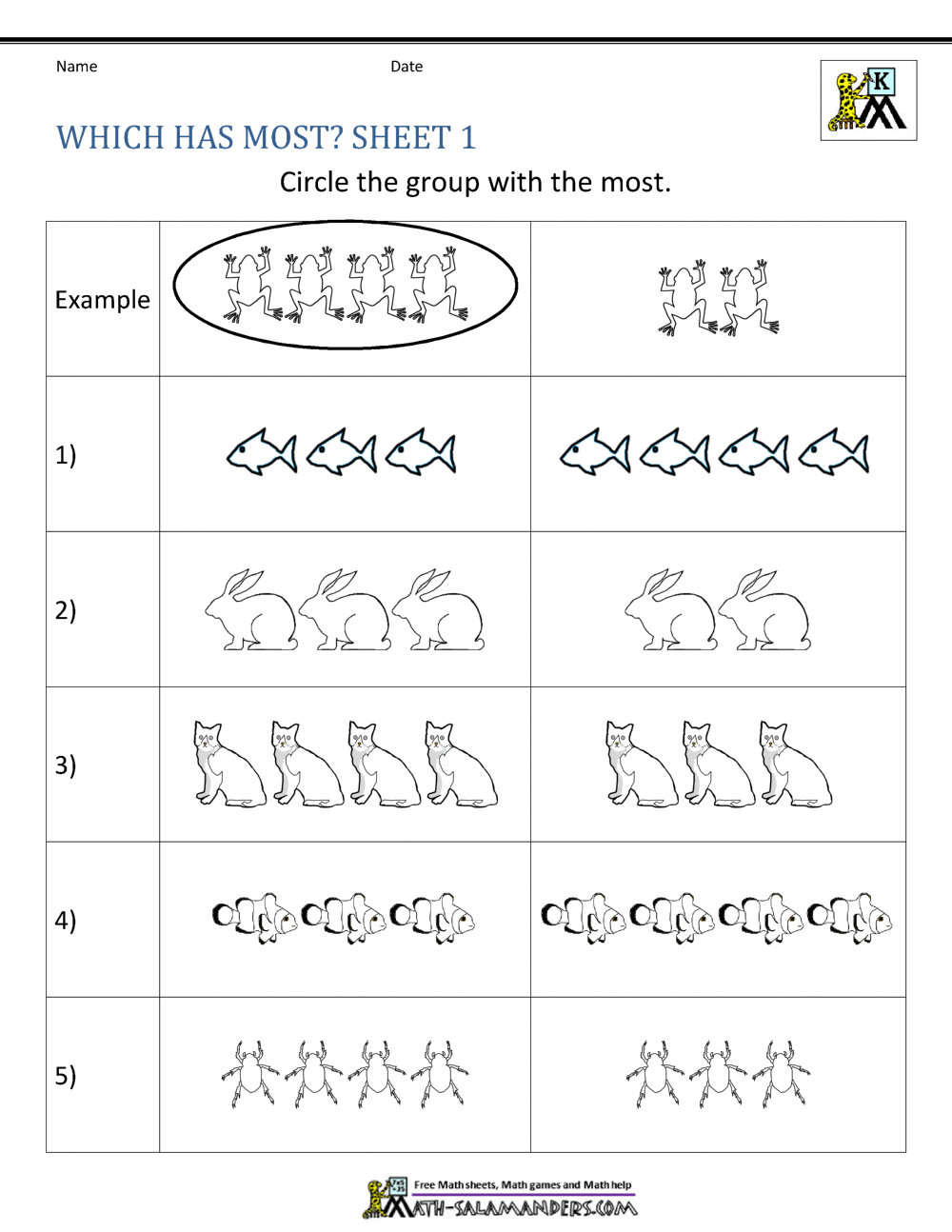 Free Comparing Numbers Worksheets For Kindergarten
