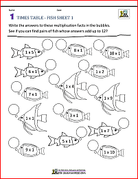 worksheet for 1 times table fish 1