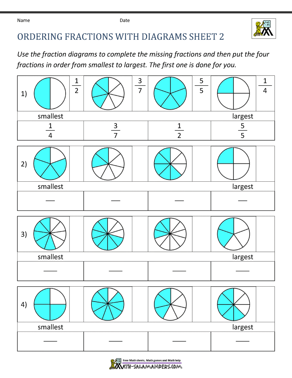 Comparing Fractions Worksheet In Fractions Greater Than 1 Worksheet