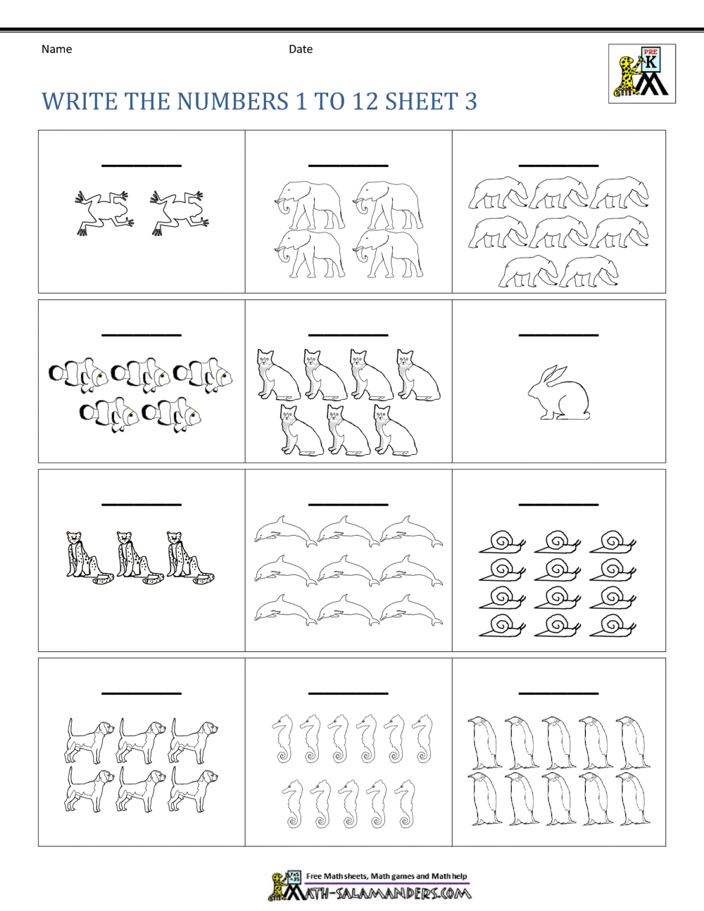 writing numbers 1 to 12 3 - Kindergarten Number Worksheets Pdf