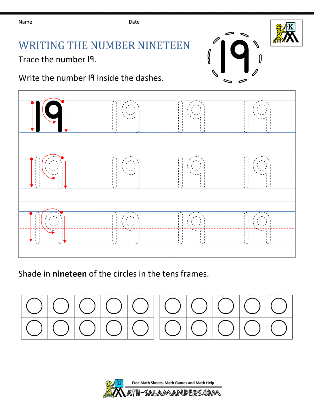 Kindergarten Writing Worksheets - Numbers to 18 to 18