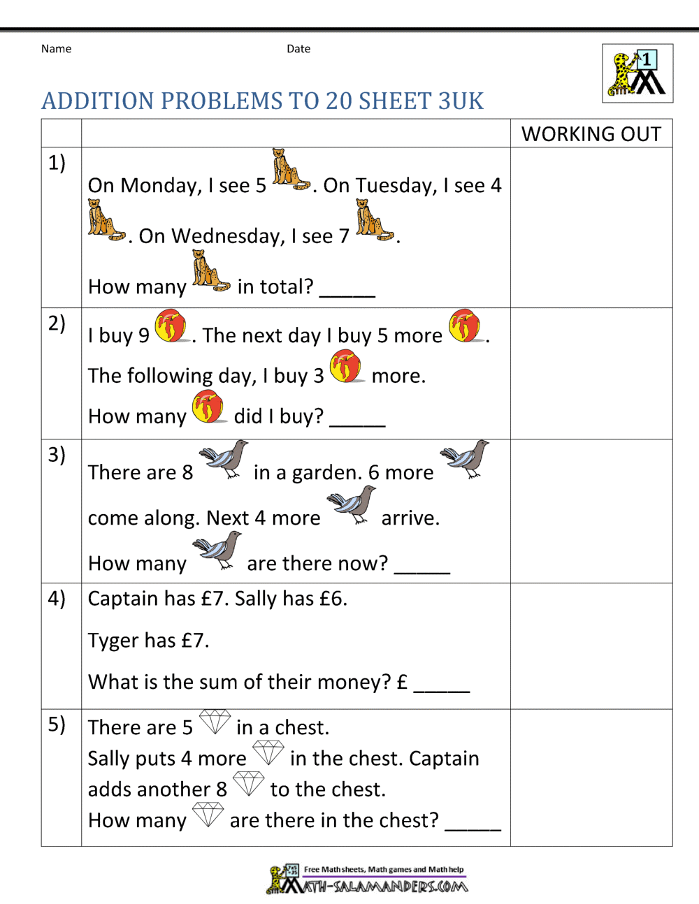 1st Grade Addition Word Problems