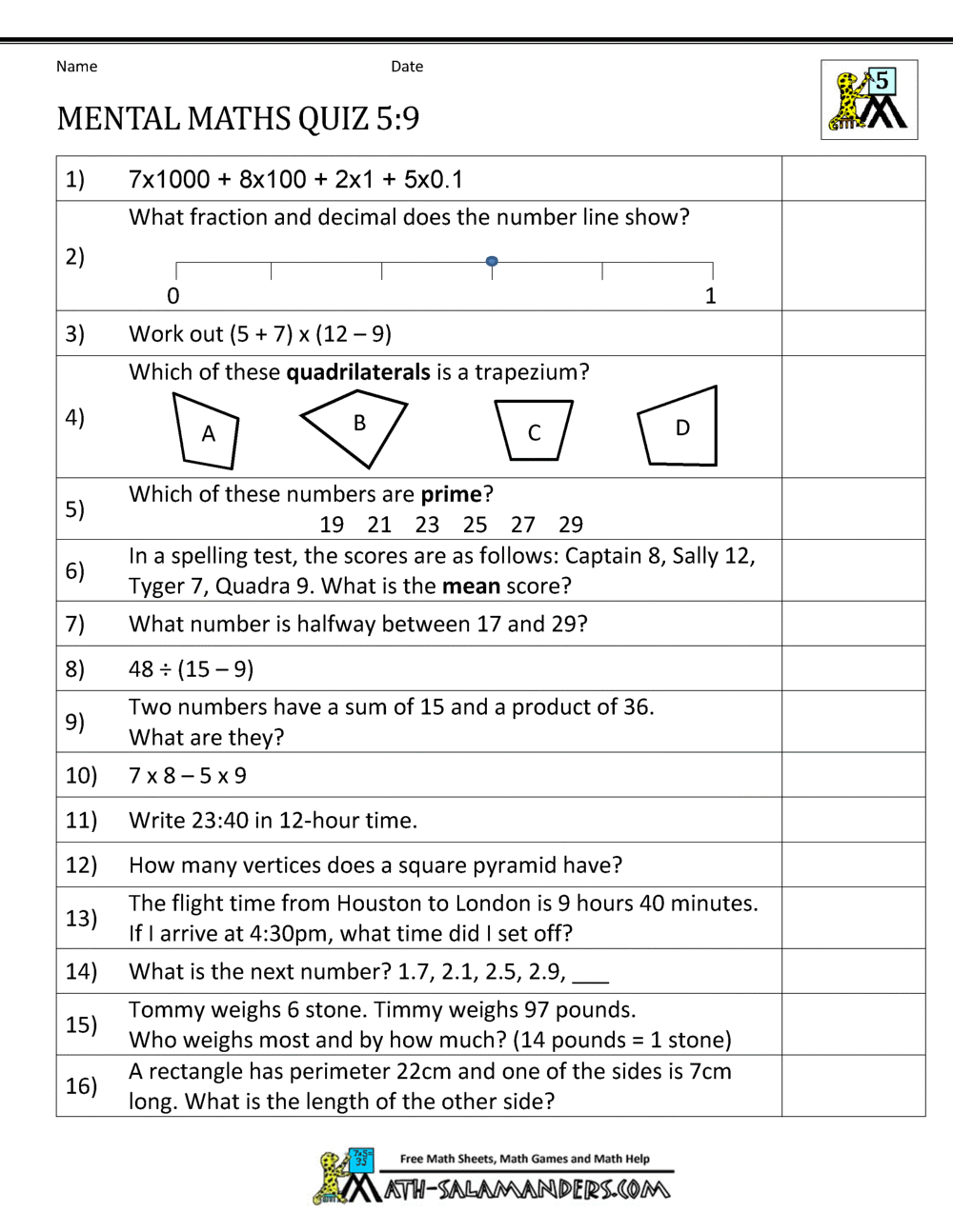 worksheets for year 5 and 6