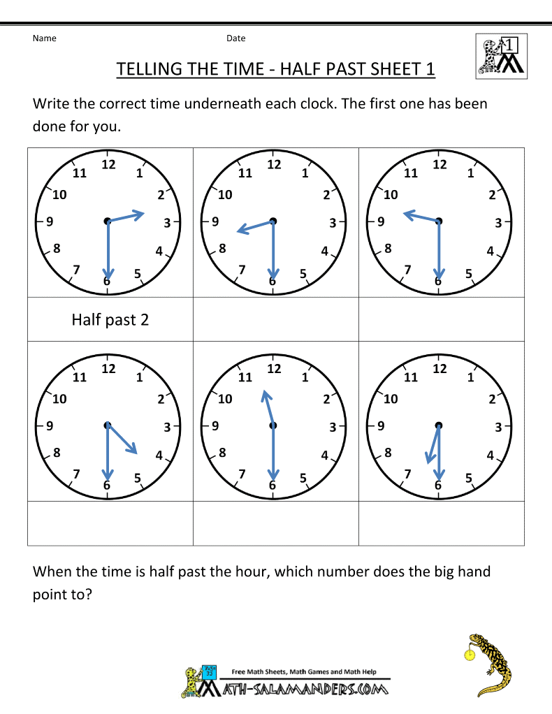 Telling Time Worksheets - O'clock and Half past